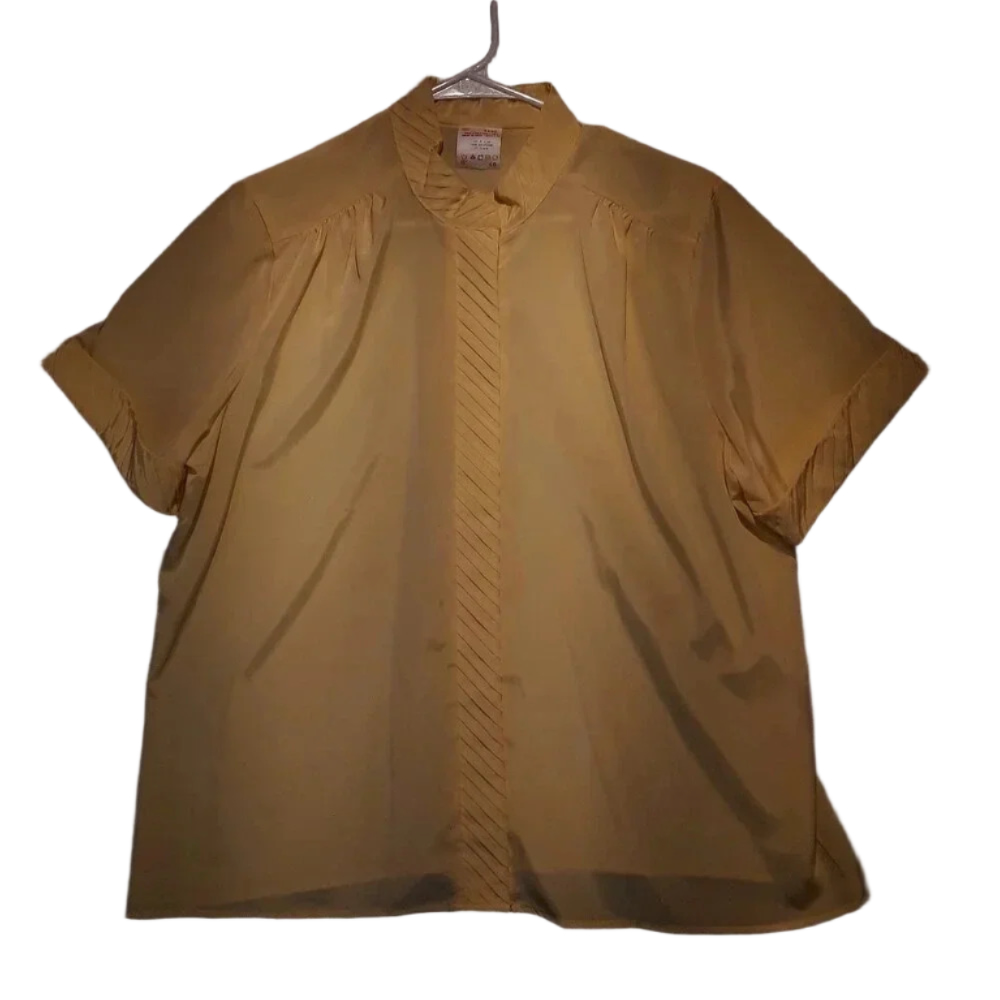 Women's Yellow Pleated Trim Blouse Size 40